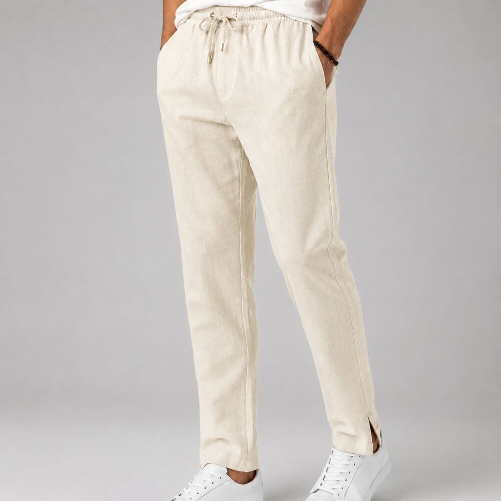 NOVAMEN Men's Cream Textured Drawstring Pants XXL Elastic Waist NWT 33 Inseam